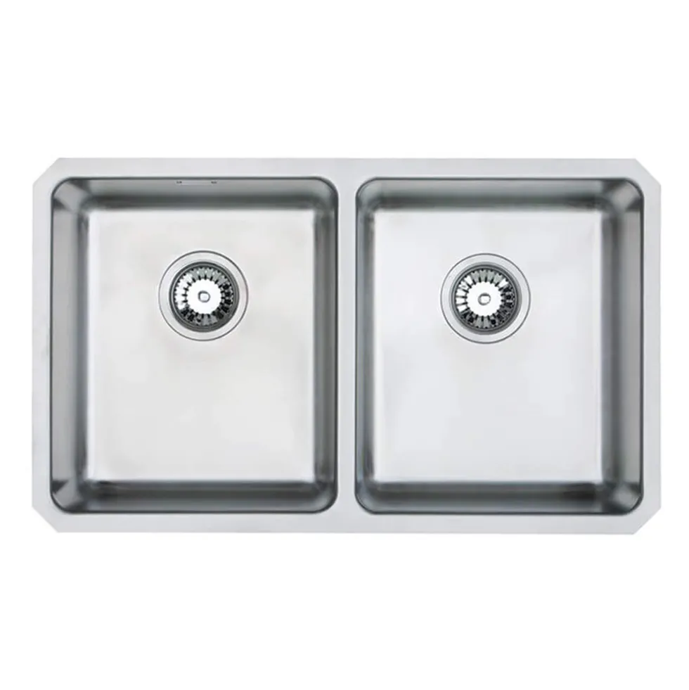 Vellamo Horizon Double Bowl Undermount Stainless Steel Kitchen Sink & Waste Kit - 760 x 450mm
