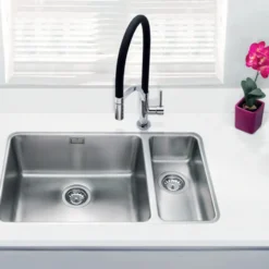 Vellamo Horizon Undermount 1.5 Bowl Stainless Steel Kitchen Sink & Waste Kit with Left Hand Main Bowl - 740mm x 450mm