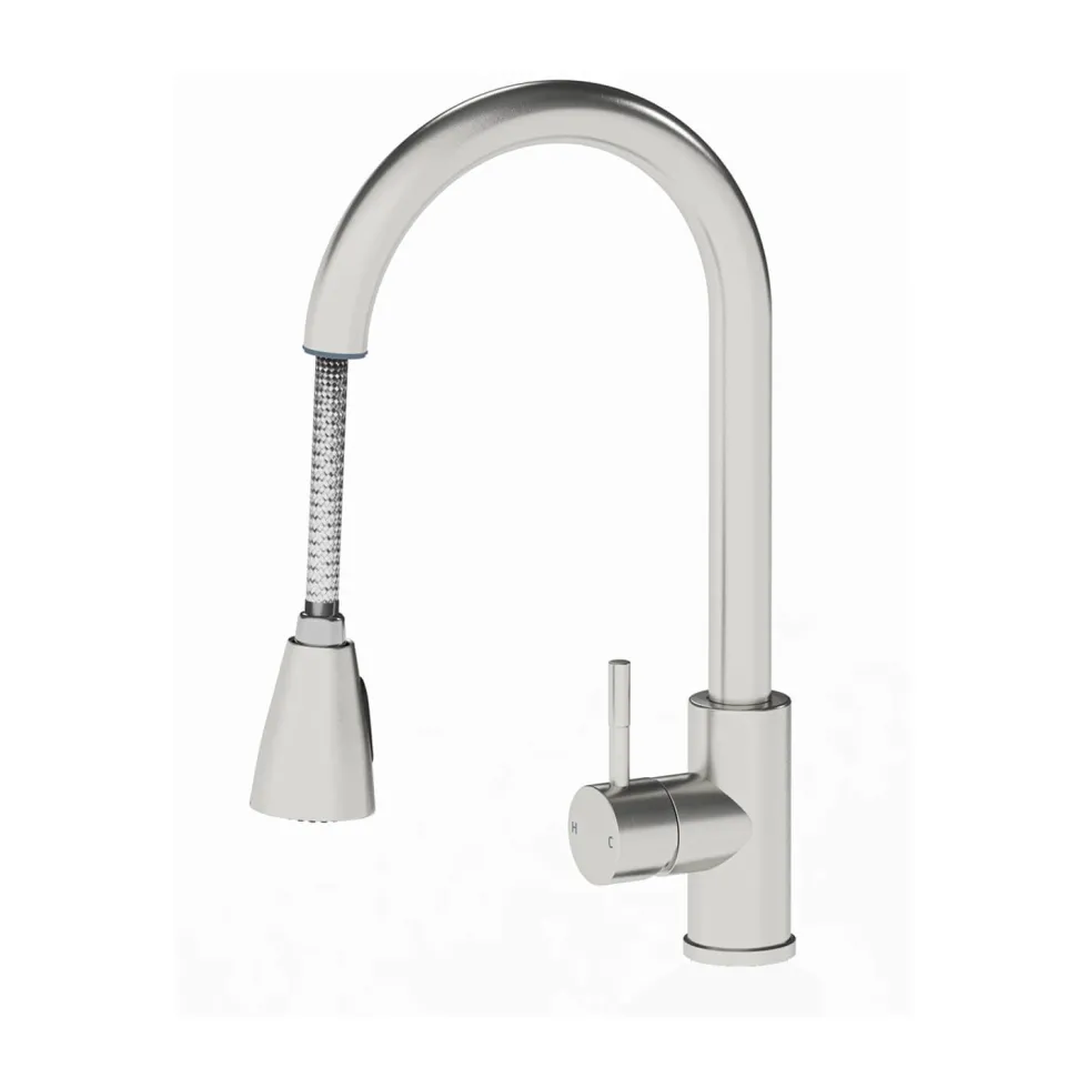 Vellamo Inspire Pull Out Spray Mono Kitchen Mixer Tap - Brushed Steel