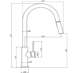 Vellamo Kara Pull Out Spray Single Lever Mono Kitchen Mixer Tap