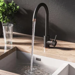 Vellamo Kara Single Lever Mono Kitchen Mixer - Black & Rose Gold