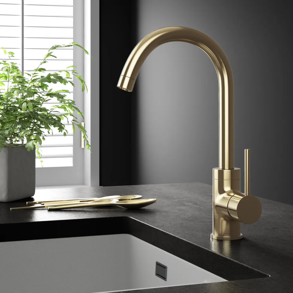 Vellamo Kara Single Lever Mono Kitchen Mixer Tap - Brushed Brass