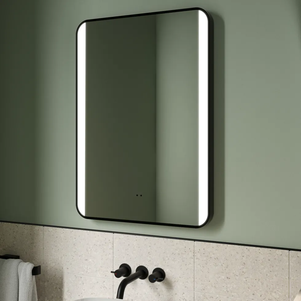 Vellamo LED Illuminated Matt Black Mirror with Demister Pad & Colour Change LEDs - 500 x 700mm