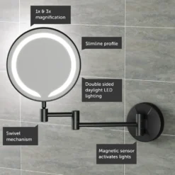 Vellamo LED Illuminated Round Magnifying Wall Mirror with Pull Out Magnetic Sensor - 200mm