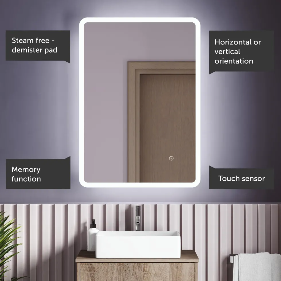 Vellamo LED Illuminated Universal Bathroom Mirror with Demister Pad - 600mm x 800mm