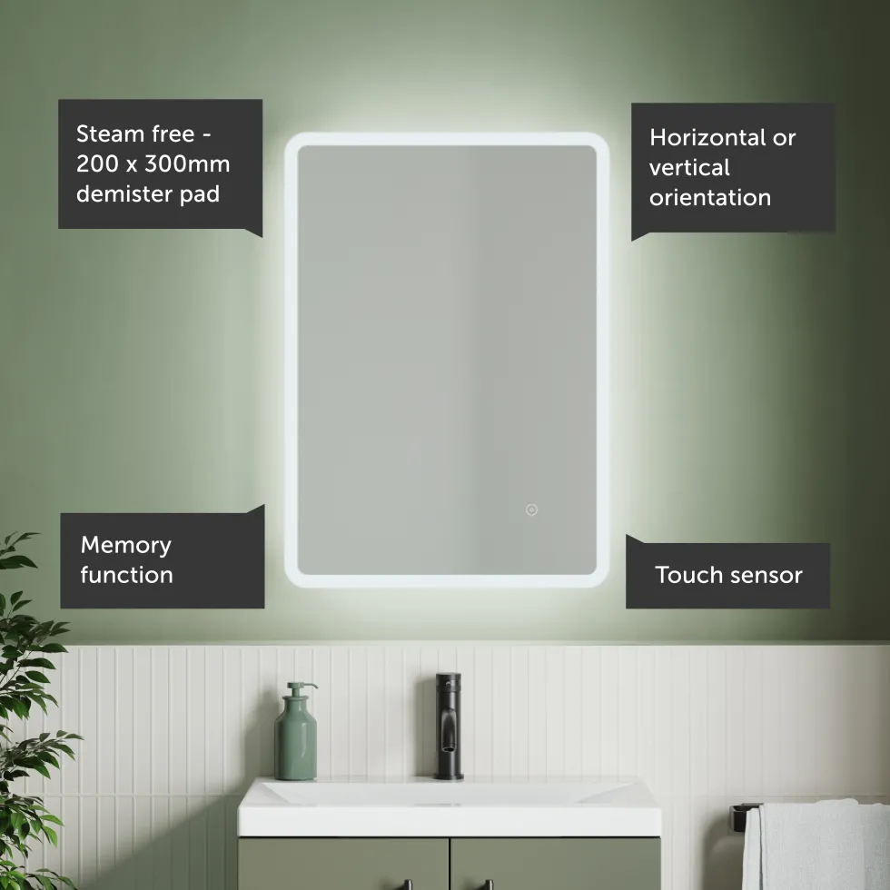 Vellamo LED Illuminated Universal Bathroom Mirror with Demister Pad - 500 x 700mm