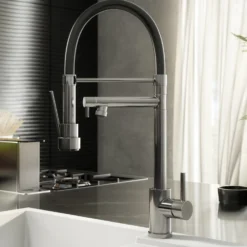 Vellamo Nexus Mono Pull Out Spray Kitchen Mixer Tap with Black Hose