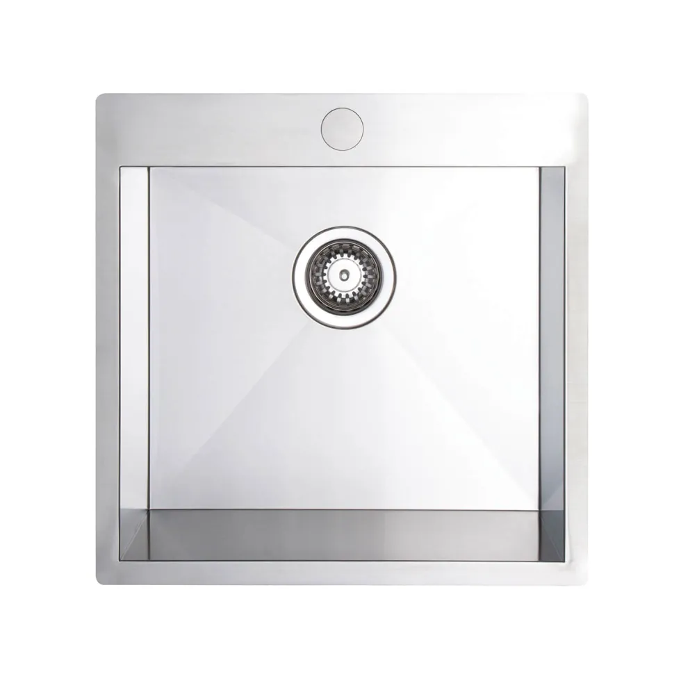 Vellamo Peak 1 Bowl Satin Stainless Steel Sink & Waste with Tap Ledge - 450 x 500mm
