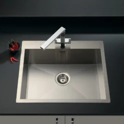 Vellamo Peak 1 Bowl Satin Stainless Steel Sink & Waste with Tap Ledge - 600 x 500mm