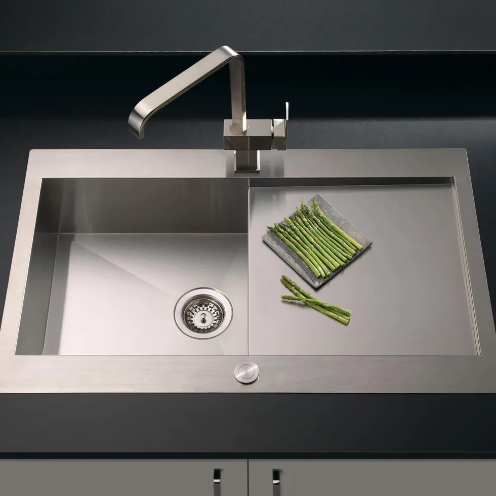 Vellamo Peak Compact 1 Bowl Satin Stainless Steel Sink & Waste with Reversible Drainer - 860 x 500mm