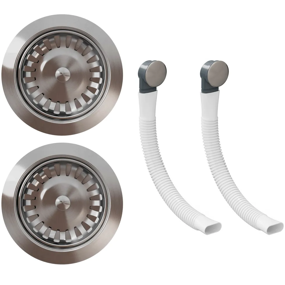 Vellamo Premium 90mm 1.5 & 2 Bowl Kitchen Sink Strainer Wastes with Two Round Overflows