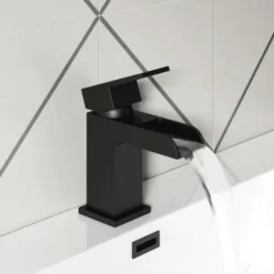 Vellamo Reve Matt Black Waterfall Basin Tap & Waste