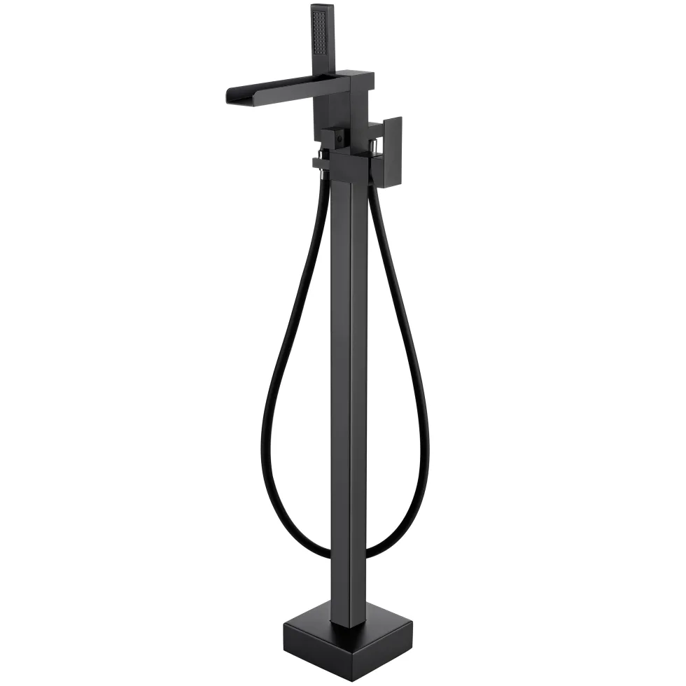 Vellamo Reve Waterfall Matt Black Freestanding Bath Shower Mixer Tap