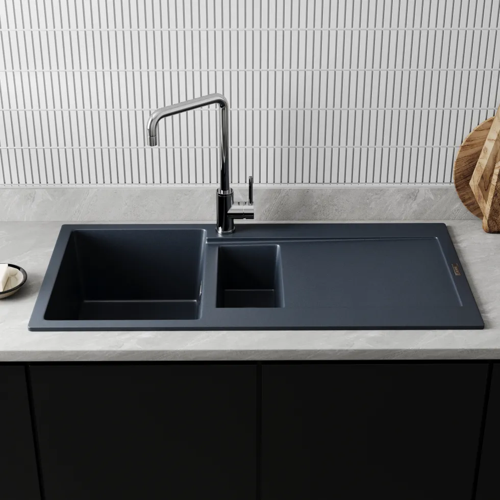 Vellamo Rocca 1.5 Bowl Granite Composite Inset Kitchen Sink & Waste - 1000 x 500mm