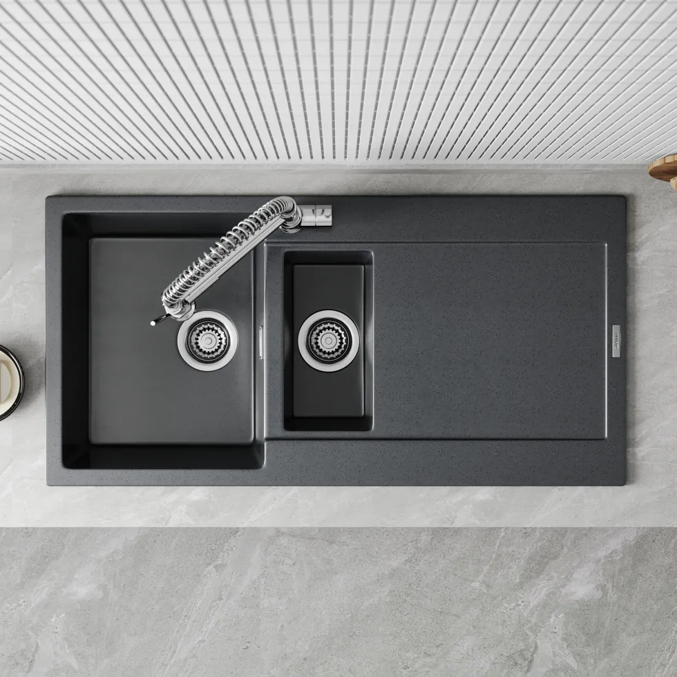 Vellamo Rocca 1.5 Bowl Granite Composite Inset Kitchen Sink & Waste - 1000 x 500mm