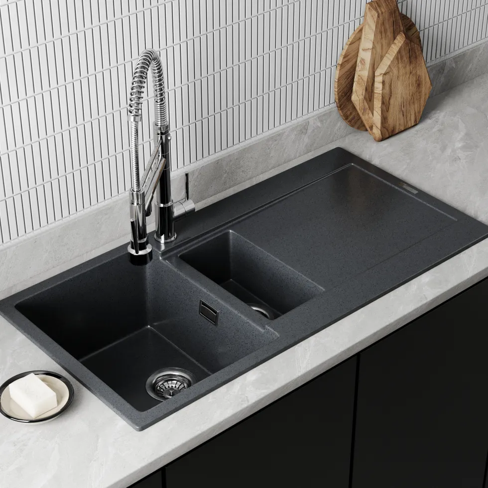 Vellamo Rocca 1.5 Bowl Granite Composite Inset Kitchen Sink & Waste - 1000 x 500mm