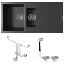 Vellamo Rocca 1.5 Bowl Granite Composite Inset Kitchen Sink & Waste - 1000 x 500mm