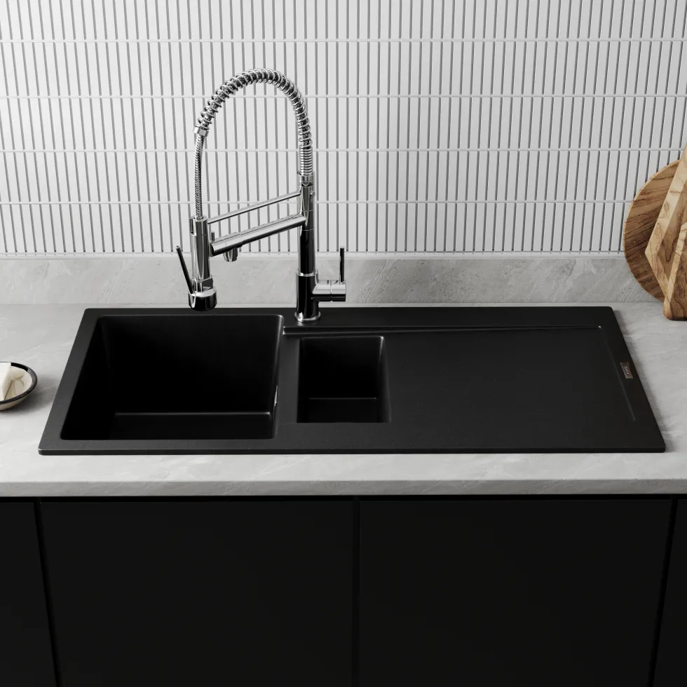 Vellamo Rocca 1.5 Bowl Granite Composite Inset Kitchen Sink & Waste - 1000 x 500mm