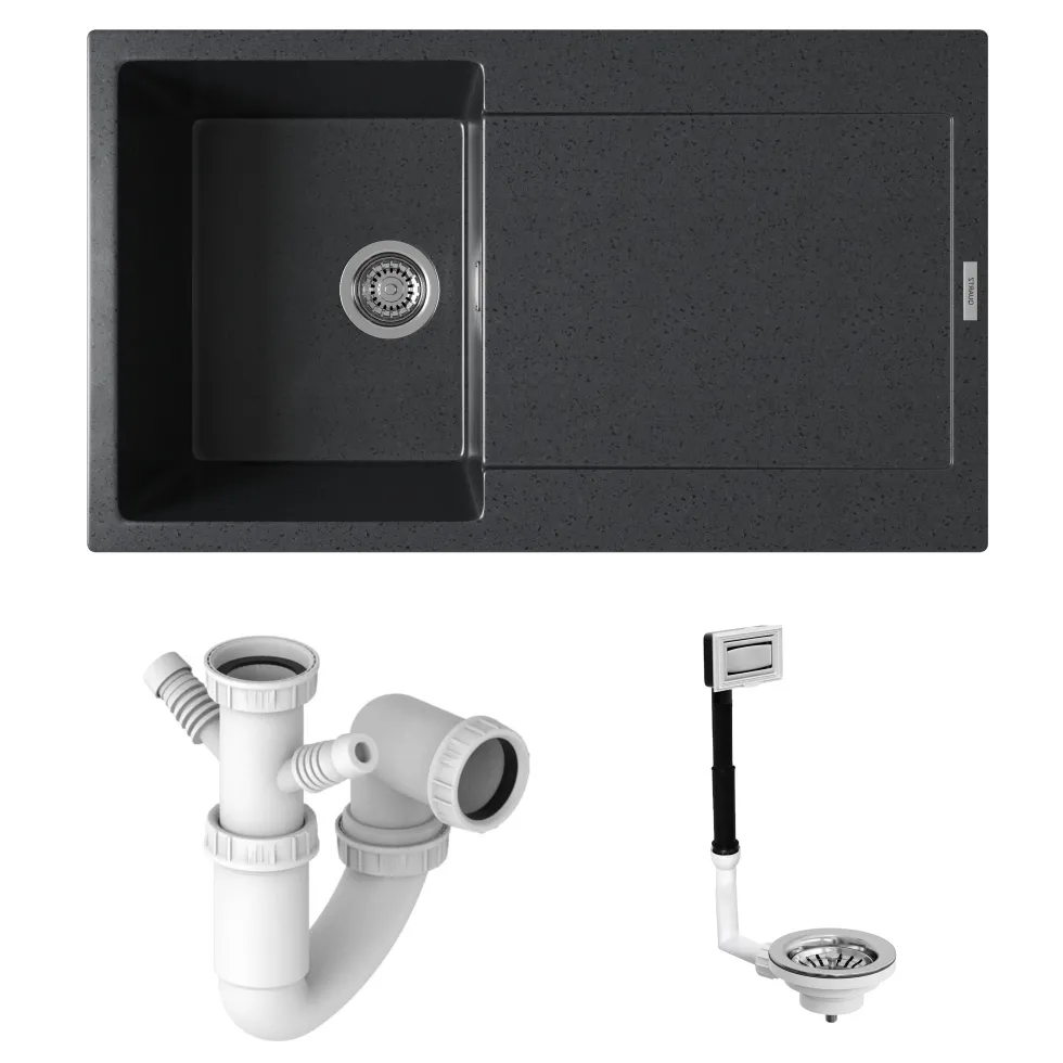 Vellamo Rocca Compact 1 Bowl Granite Composite Inset Kitchen Sink & Waste - 860 x 500mm