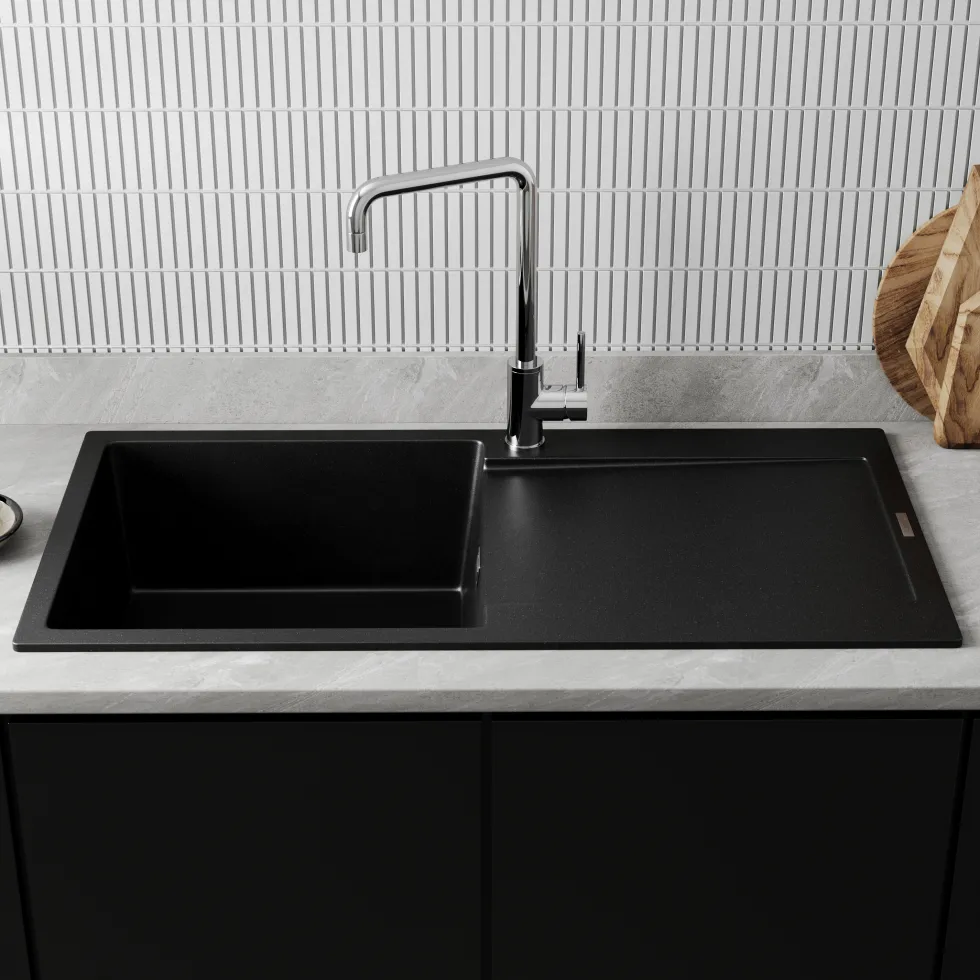 Vellamo Rocca Large 1 Bowl Granite Composite Inset Kitchen Sink & Waste - 1000 x 500mm