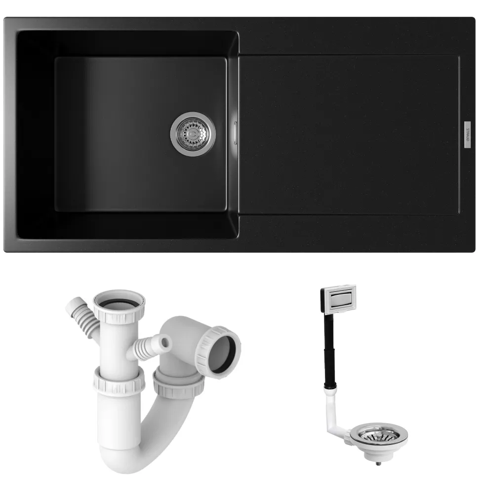 Vellamo Rocca Large 1 Bowl Granite Composite Inset Kitchen Sink & Waste - 1000 x 500mm