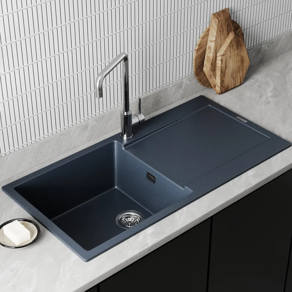 Vellamo Rocca Large 1 Bowl Granite Composite Inset Kitchen Sink & Waste - 1000 x 500mm