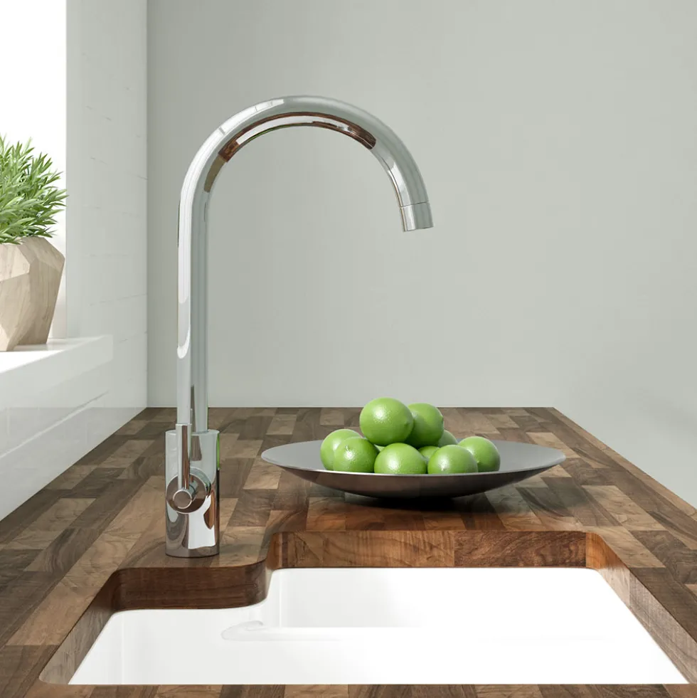 Vellamo Sidra Twin Lever Mono Kitchen Mixer - Polished Chrome