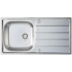 Vellamo Sunrise 1 Bowl Satin Stainless Steel Kitchen Sink with Waste, Plumbing Kit & Reversible Drainer - 965 x 500mm