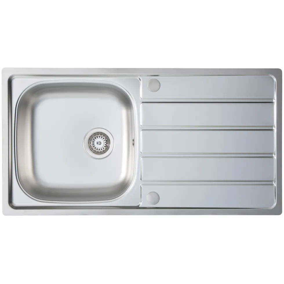 Vellamo Sunrise 1 Bowl Satin Stainless Steel Kitchen Sink with Waste, Plumbing Kit & Reversible Drainer - 965 x 500mm