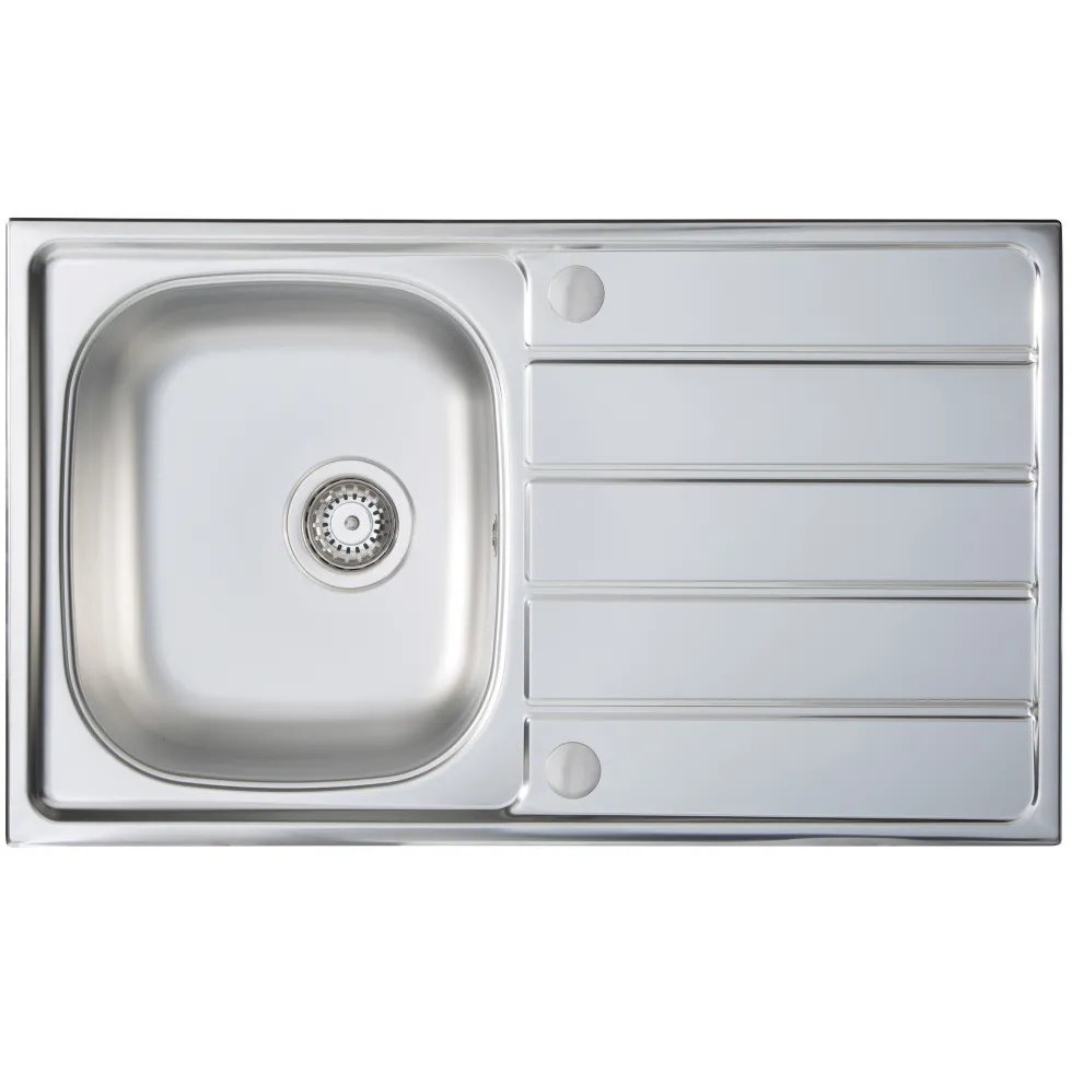Vellamo Sunrise Compact 1 Bowl Satin Stainless Steel Kitchen Sink with Waste, Plumbing Kit & Reversible Drainer - 860 x 500mm
