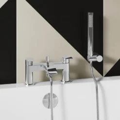 Vellamo Swift Chrome Basin Mixer Tap & Waste and Bath Shower Mixer Tap with Shower Kit