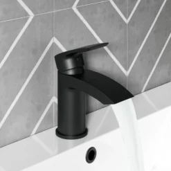 Vellamo Swift Matt Black Basin Mixer Tap & Waste