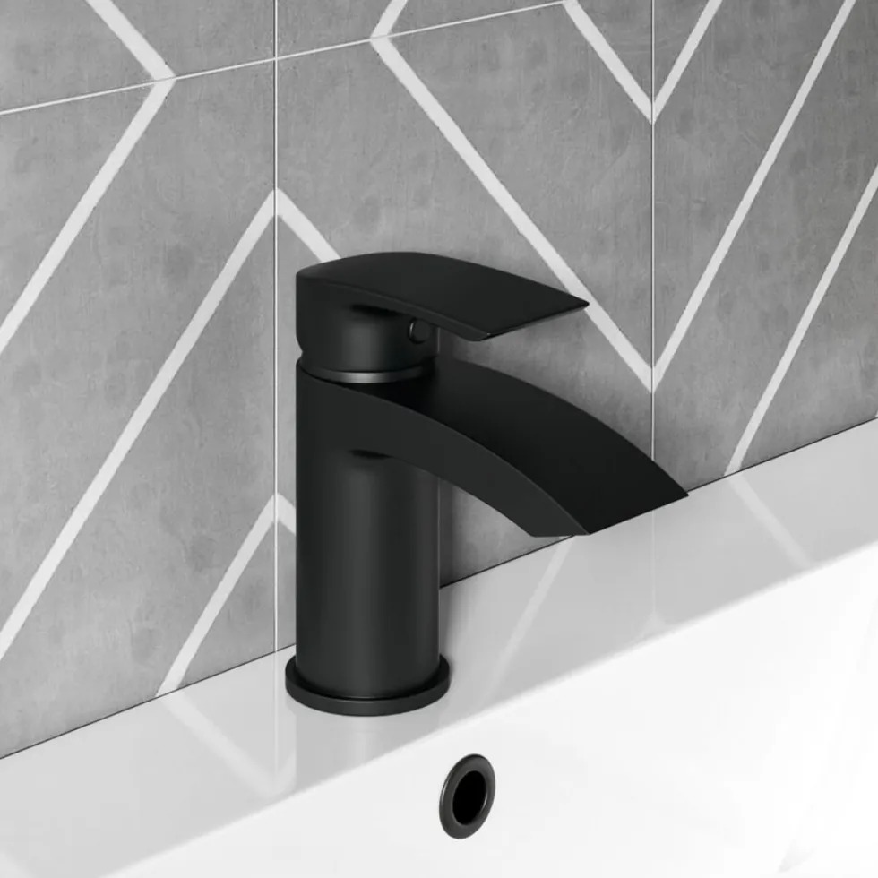 Vellamo Swift Matt Black Basin Mixer Tap & Waste
