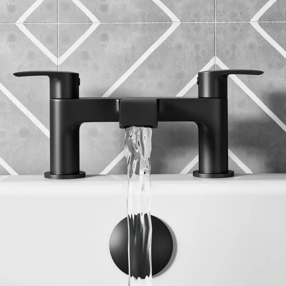 Vellamo Swift Matt Black Basin Mixer Tap & Waste and Deck Mounted Bath Mixer Tap