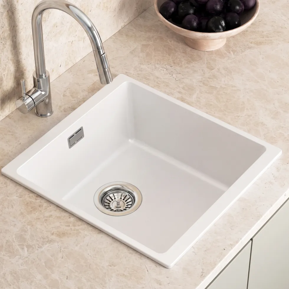 Vellamo Terra 1 Bowl Granite Composite Inset or Undermount Kitchen Sink & Waste - 430 x 460mm