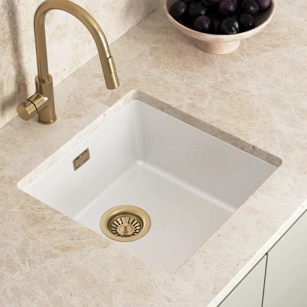 Vellamo Terra 1 Bowl Granite Composite Inset or Undermount Kitchen Sink & Waste - 430 x 460mm