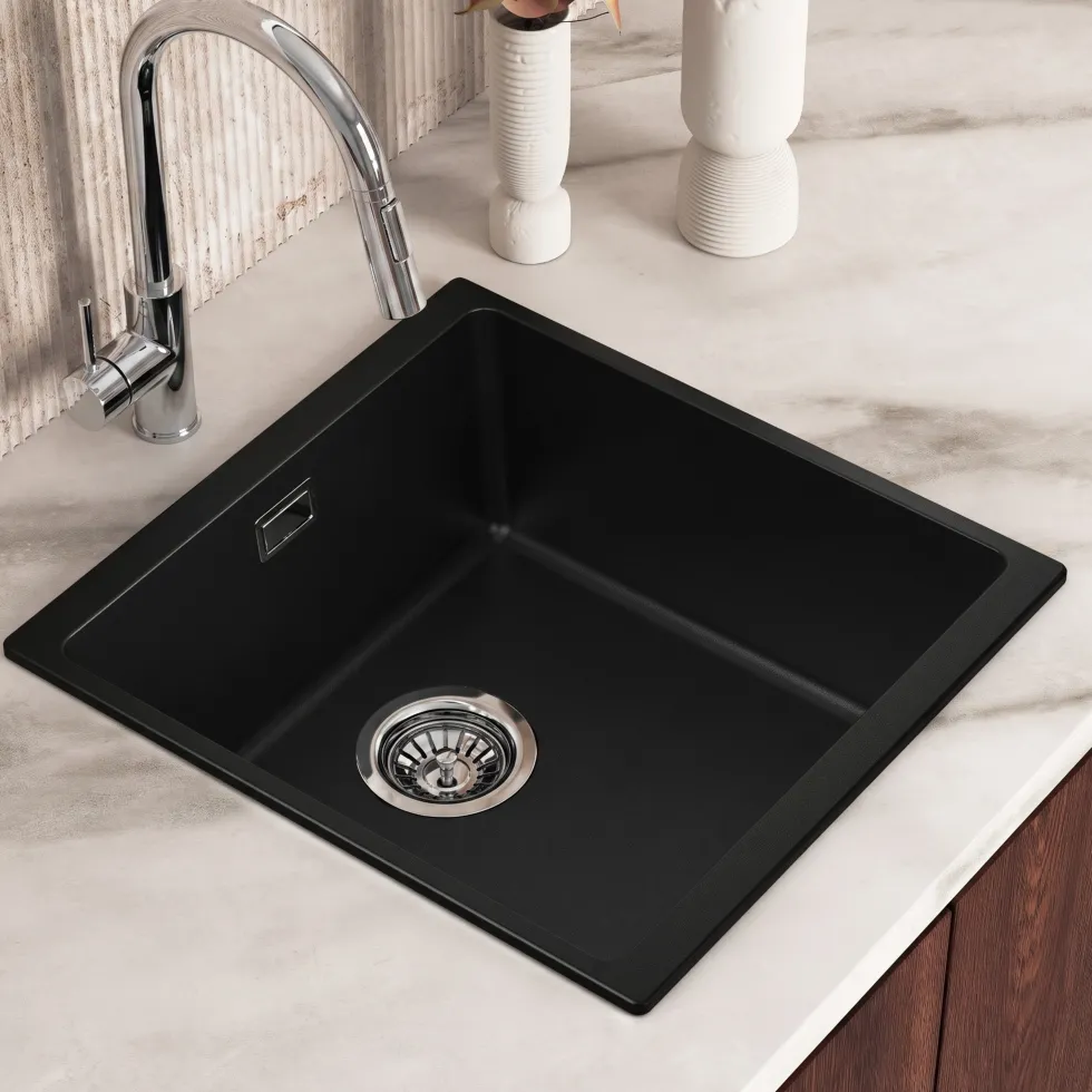 Vellamo Terra 1 Bowl Granite Composite Inset or Undermount Kitchen Sink & Waste - 430 x 460mm