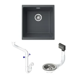 Vellamo Terra 1 Bowl Granite Composite Inset or Undermount Kitchen Sink & Waste - 430 x 460mm