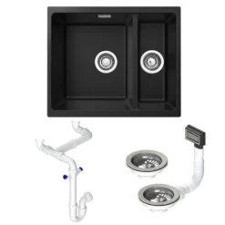 Vellamo Terra 1.5 Bowl Granite Composite Inset/Undermount Kitchen Sink & Waste Kit - 555 x 460mm