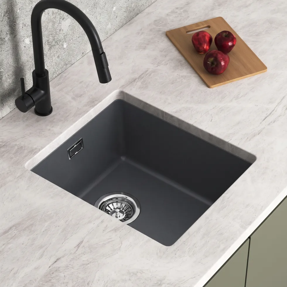 Vellamo Terra Compact 1 Bowl Granite Composite Inset or Undermount Kitchen Sink & Waste - 370 x 460mm