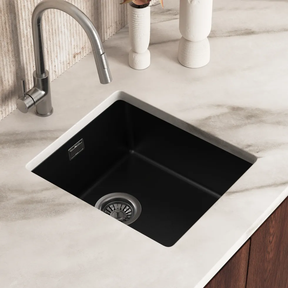 Vellamo Terra Compact 1 Bowl Granite Composite Inset or Undermount Kitchen Sink & Waste - 370 x 460mm