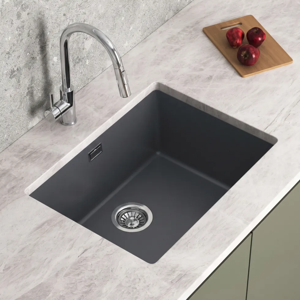 Vellamo Terra Large 1 Bowl Granite Composite Inset / Undermount Kitchen Sink & Waste - 610 x 460mm