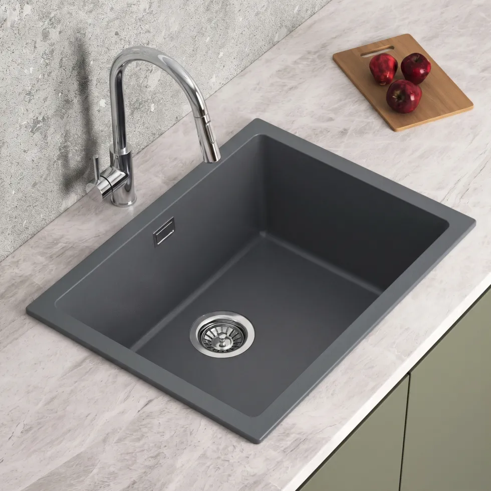 Vellamo Terra Large 1 Bowl Granite Composite Inset / Undermount Kitchen Sink & Waste - 610 x 460mm