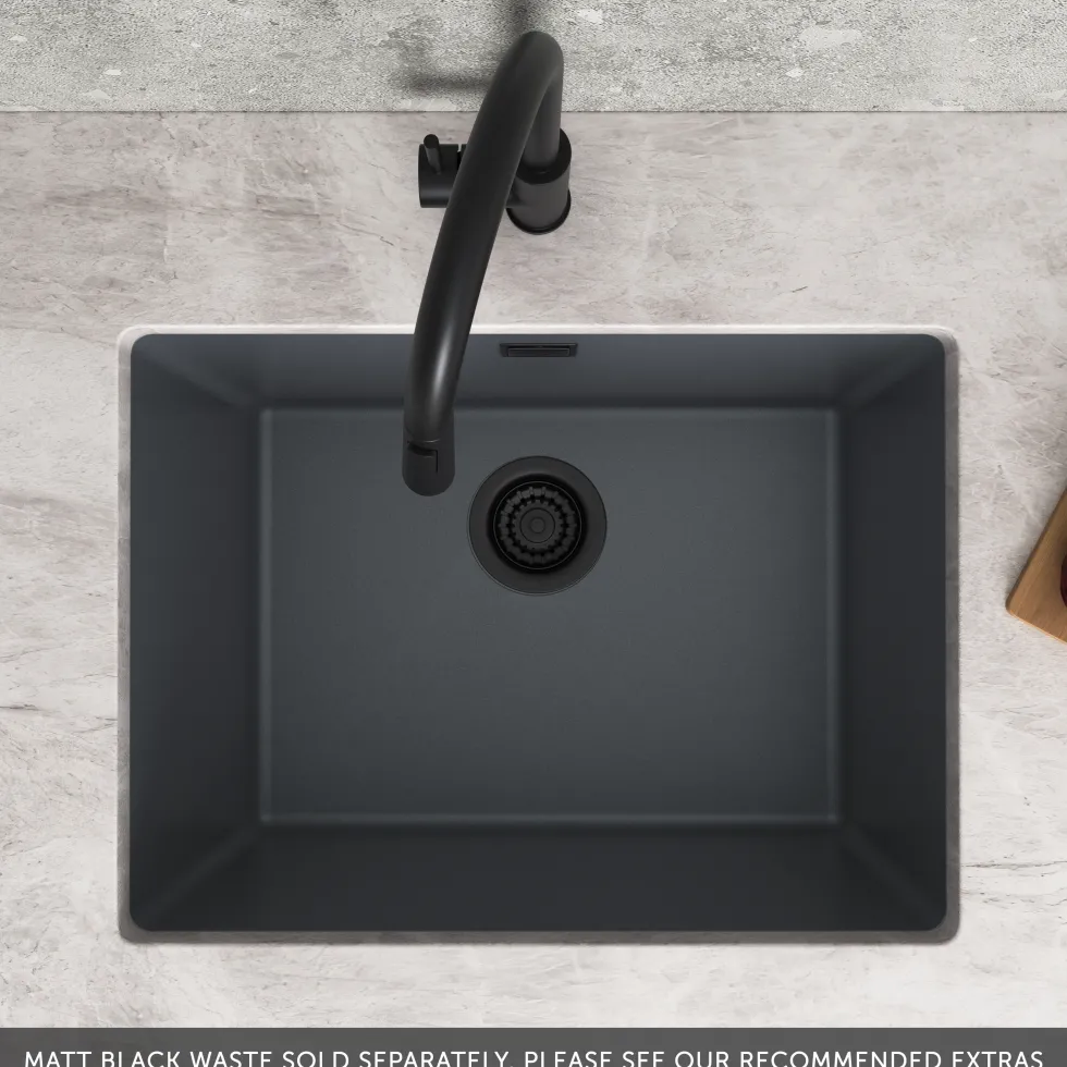 Vellamo Terra Large 1 Bowl Granite Composite Inset / Undermount Kitchen Sink & Waste - 610 x 460mm