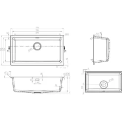Vellamo Terra XL 1 Bowl Granite Composite Inset / Undermount Kitchen Sink & Waste - 774 x 434mm
