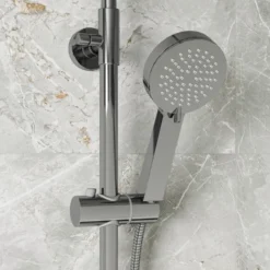 Vellamo Twist Exposed 3 Outlet Rigid Riser Thermostatic Shower Set with Integrated Bath Spout