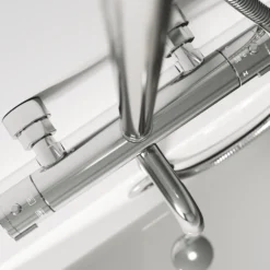 Vellamo Twist Exposed 3 Outlet Rigid Riser Thermostatic Shower Set with Integrated Bath Spout