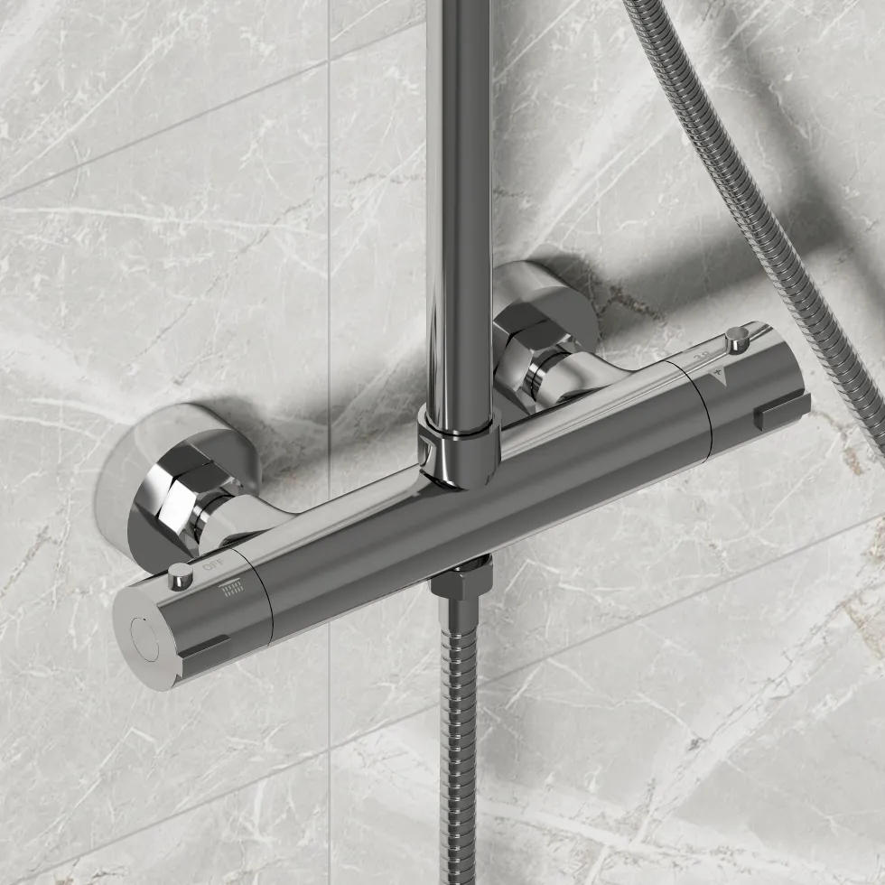 Vellamo Twist Round Thermostatic Shower Valve, Fixed Head & Handset Shower Set - Chrome