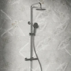 Vellamo Twist Round Thermostatic Shower Valve, Fixed Head & Handset Shower Set - Chrome