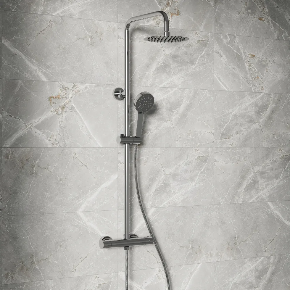 Vellamo Twist Round Thermostatic Shower Valve, Fixed Head & Handset Shower Set - Chrome
